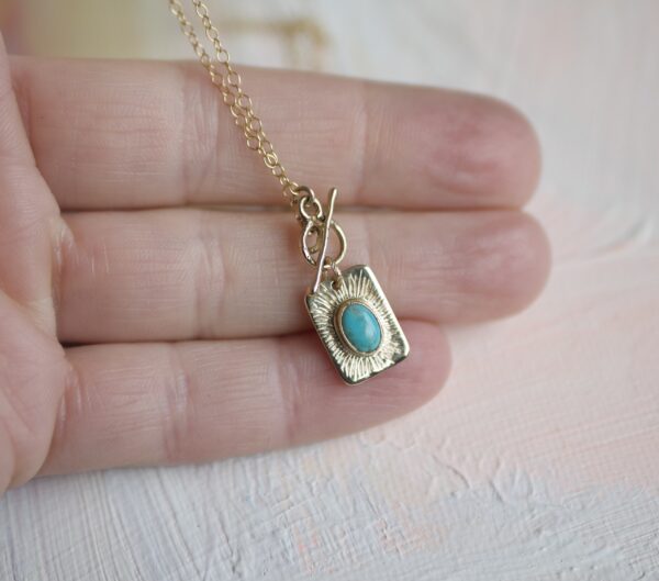 Turquoise + Solid Gold Toggle Pendant